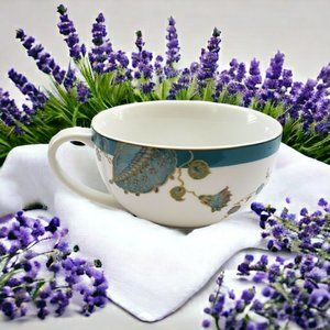 Two 222 Fifth Eliza Teal Turquoise and Gold Soup Mugs.